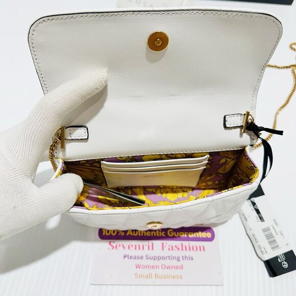 NWT Versace Virtus Mini White Quilted Leather Crossbody Bag with Gold Chain - Picture 12 of 15